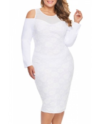 Plus Size Bodycon Evening Gown With Lace White