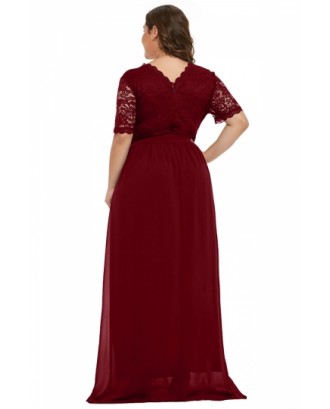 Plus Size Floral Lace Chiffon Maxi Evening Dress Ruby