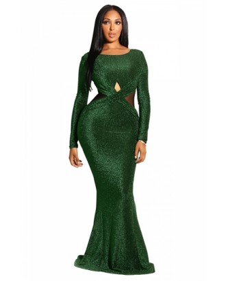 Sexy Elegant Long Sleeve Backless Keyhole Mermaid Evening Dress Green