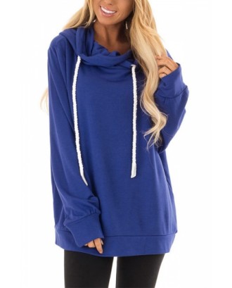 Cowl Neck Pullover Hoodie Blue