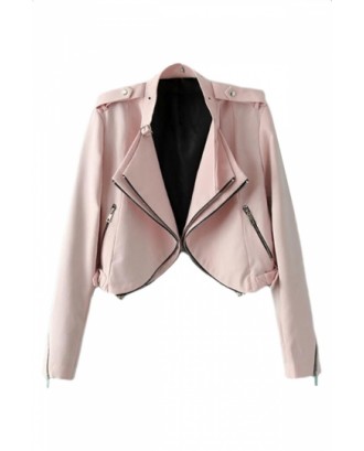 Pink Lapel Zipper Ladies Cute Motorcycle Cool Jacket