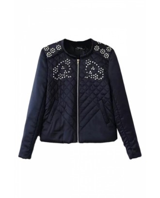 Black Womens Flowers Studded Cotton Cool Long Sleeves Jacket