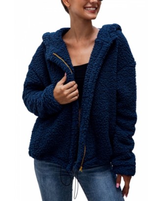 Solid Sherpa Jacket For Women Sapphire Blue