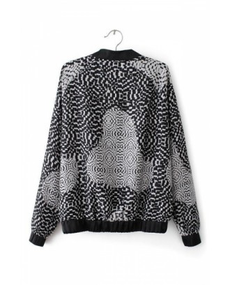 Gray Fabulous Ladies Long Sleeve Geometric Pattern Print Jacket