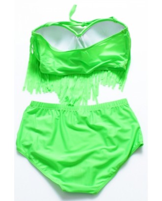 Womens Sexy Fringe Top High Waisted Bikini Bottoms Plus Size Swimsuit Green