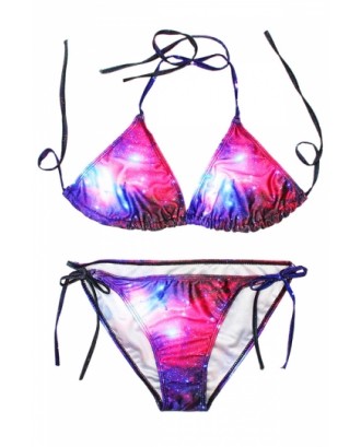 Rose Red Galaxy Printed String Bikini Top & Sexy Swimwear Bottom