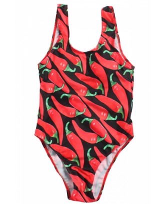 Sleeveless Backless Pepper Print High Cut One Piece Swimsuit Red