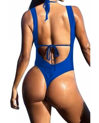 Women'S Push Up Brazilian Triangle Cut Out Monokini Sapphire Blue