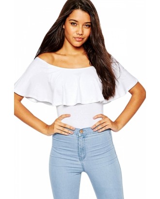 Sexy Ruffle Off Shoulder Top Bodysuit White