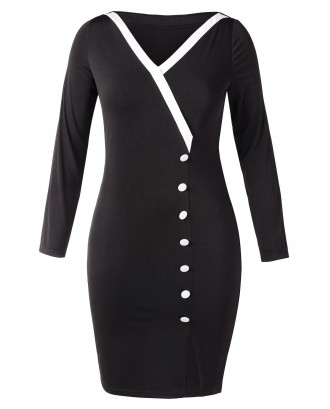 Plus Size Contrast Trim Bodycon Dress - Black L