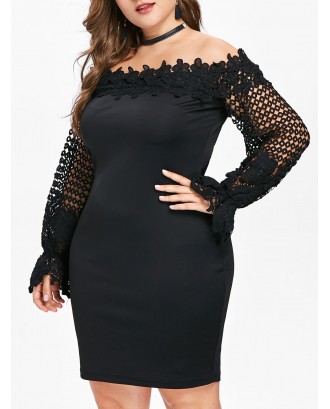 Plus Size Applique Off The Shoulder Bodycon Dress - Black 4x
