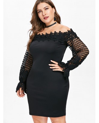 Plus Size Applique Off The Shoulder Bodycon Dress - Black 4x