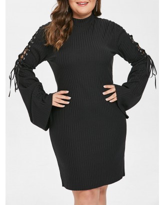 Plus Size Ribbed Bodycon Dress - Black 2x