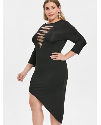 Plus Size Ladder Cut Out Asymmetrical Tight Dress - Black L