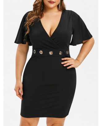 Plus Size Bodycon Sheer Lace Insert Dress - Black 3x