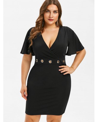 Plus Size Bodycon Sheer Lace Insert Dress - Black 3x