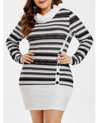 Plus Size Buttoned Striped Bodycon Dress - Multi-a 5x