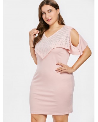 Plus Size Cut Out Capelet Dress - Pig Pink L