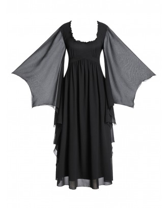 Plus Size Bell Sleeve Maxi Punk Dress - Black L