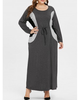 Plus Size Drawstring Maxi Dress - Dark Gray L