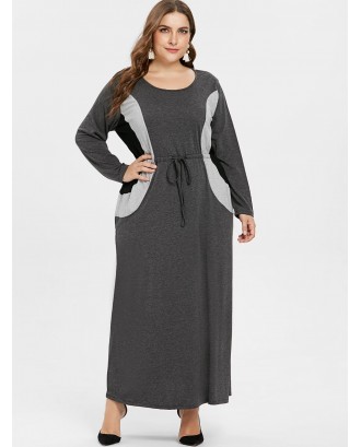 Plus Size Drawstring Maxi Dress - Dark Gray L