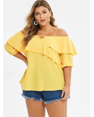 Plus Size Off The Shoulder Ruffled Blouse - Bright Yellow L