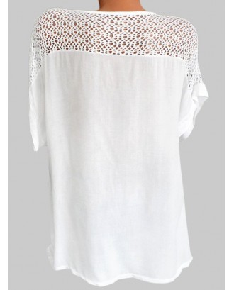Plus Size Lace Crochet Embroidered Blouse - White 1x