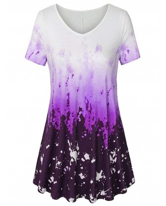 Plus Size Ombre Color Tunic T-shirt - Violet 2x