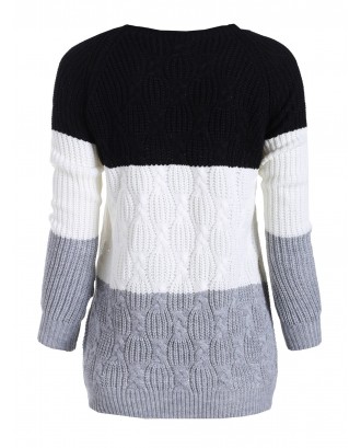 Plus Size Hit Color Cable Knit Sweater - Black L