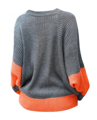 Colorblock Cable Knit Plus Size Crew Neck Sweater -  M