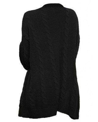 Plus Size Pockets Cable Knit Cardigan - Black M