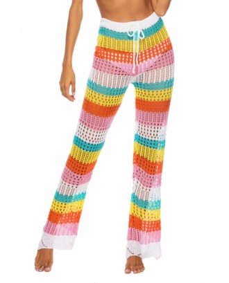 Drawstring Color Striped Crochet Straight Pants