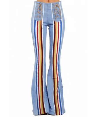 Color Striped Flare Jeans Light Blue