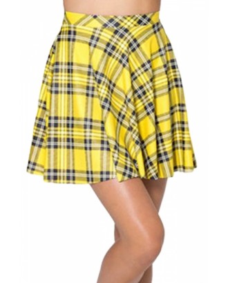 Women's Fashion Plaid Pleated Skirt Yellow