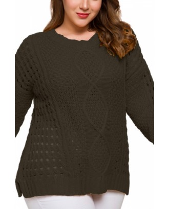 Plus Size Plain Pullover Sweater Olive