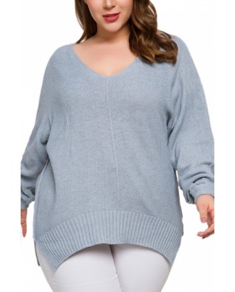 Plus Size Long Sleeve Knit Pullover Sweater Gray