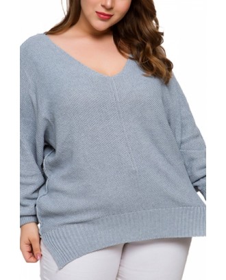 Plus Size Long Sleeve Knit Pullover Sweater Gray
