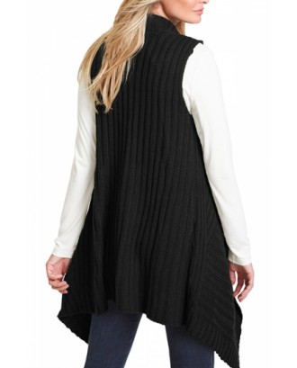 Solid Sleeveless Sweater Cardigan Black