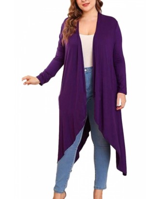 Plus Size Open Front Cardigan Purple