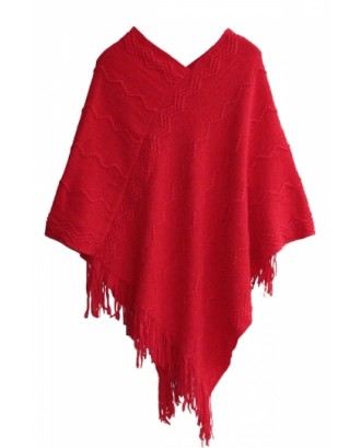 Ladies Tassel Batwing Cape Pullover Sweater Red