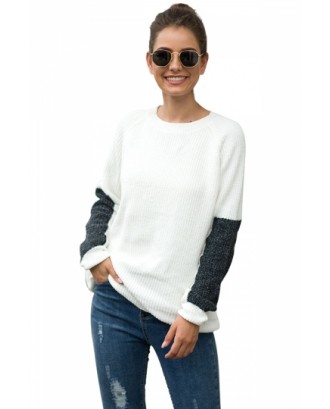 Loose Knit Sweater Color Block White