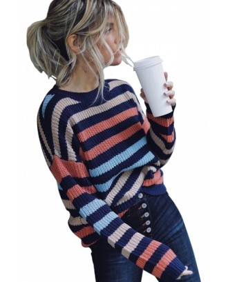 Striped Long Sleeve Sweater Blue
