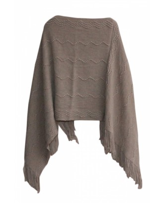 Ladies Tassel Batwing Cape Pullover Sweater Khaki