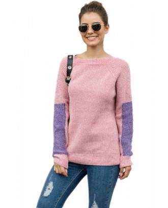 Color Block Pullover Sweater Pink