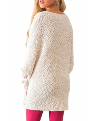 Dolman Sleeve Pocket Sweater Beige White