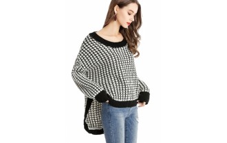 Crew Neck Long Sleeve Drop Shoulder High Low Loose Knit Sweater