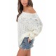 Womens Sexy Off Shoulder Long Sleeve Oversized Pullover Sweater White