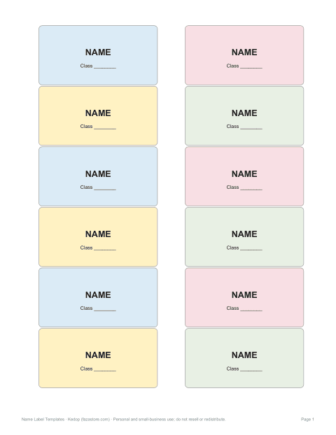 Preview of the first page of Cubby labels
