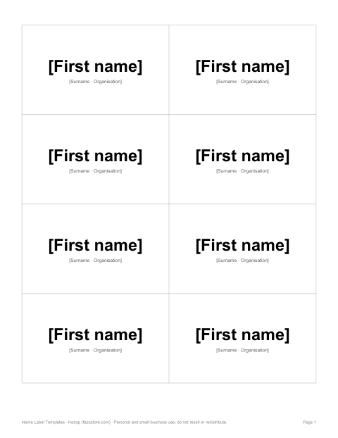 Preview of the first page of Editable labels (DOCX)